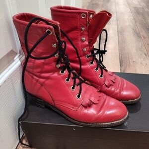 Vtg Justin Boots Red